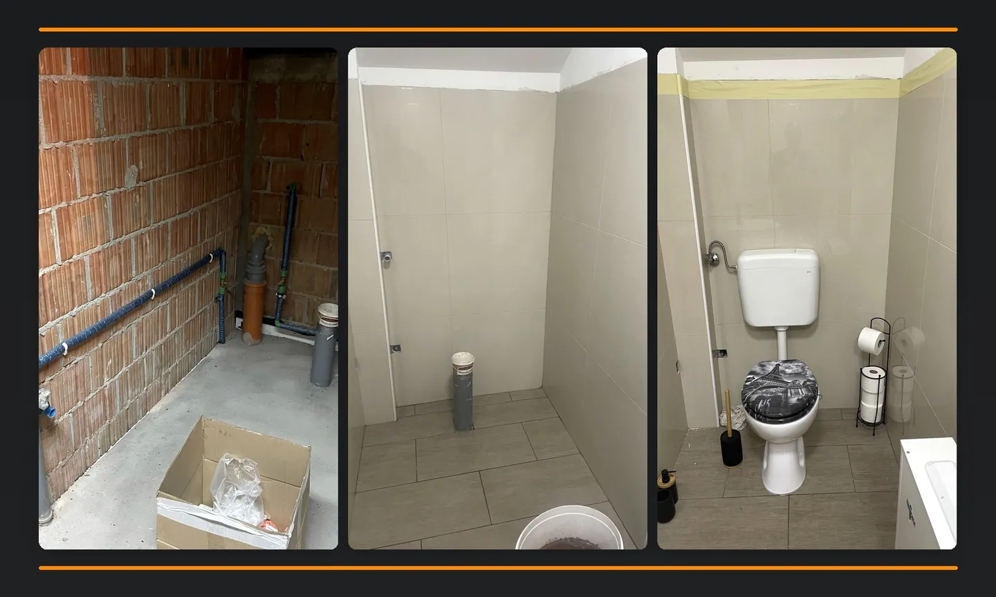 Kolaz malog WC-a prije i poslije radova.